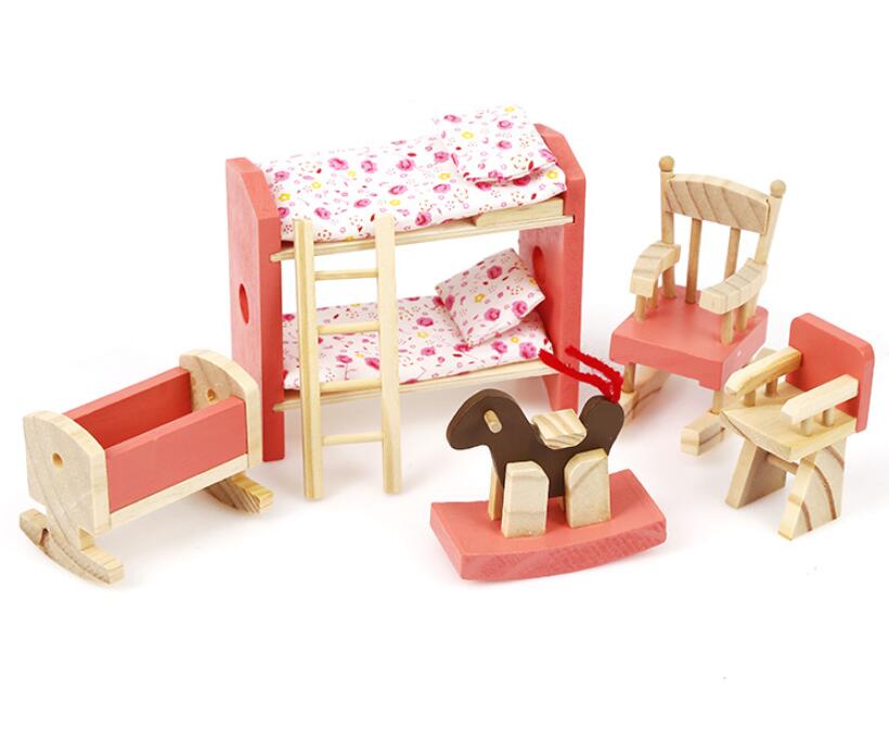 Wooden Furniture  & Doll for Doll House - Complete Set