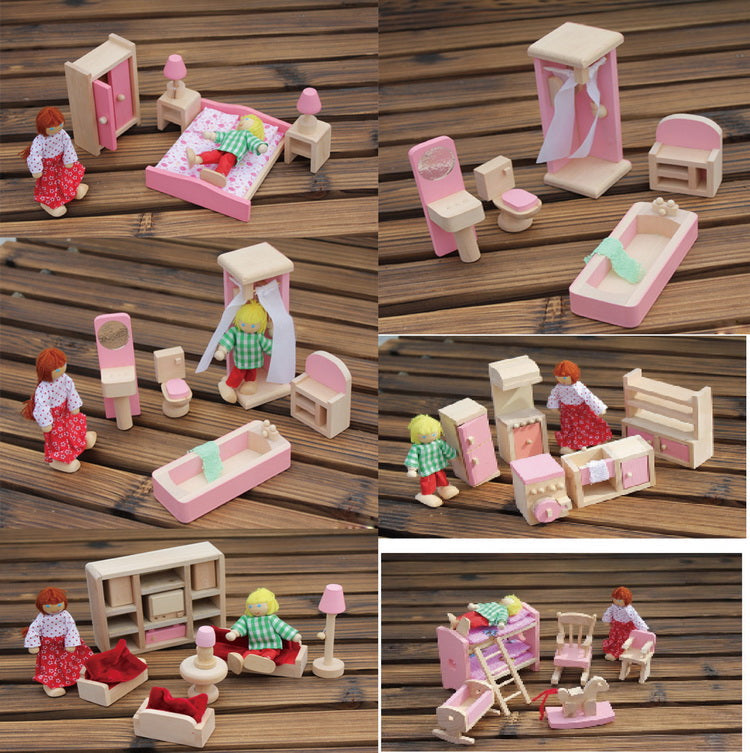 Wooden Furniture  & Doll for Doll House - Complete Set